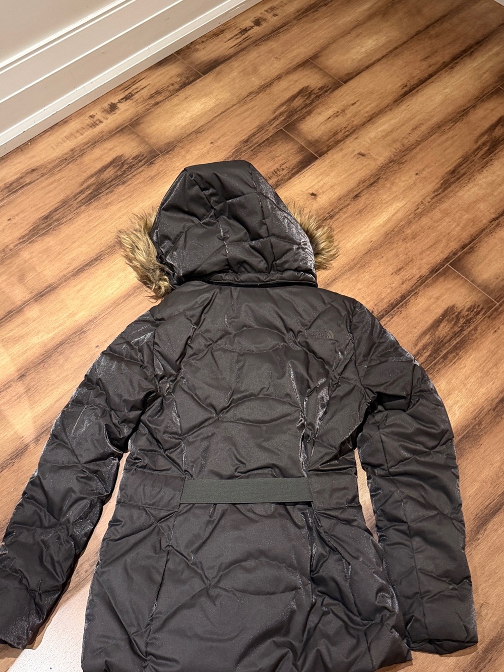 Olive Hooded Puffer Coat with Faux Fur Trim